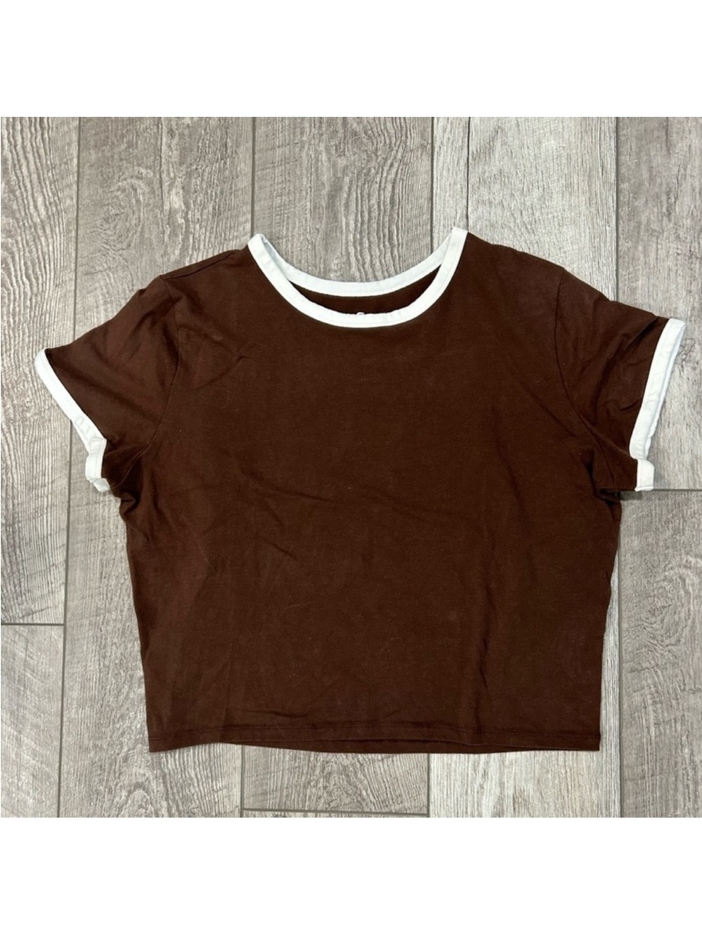 Hollister Brown Crop Ringer Tee with White Trim